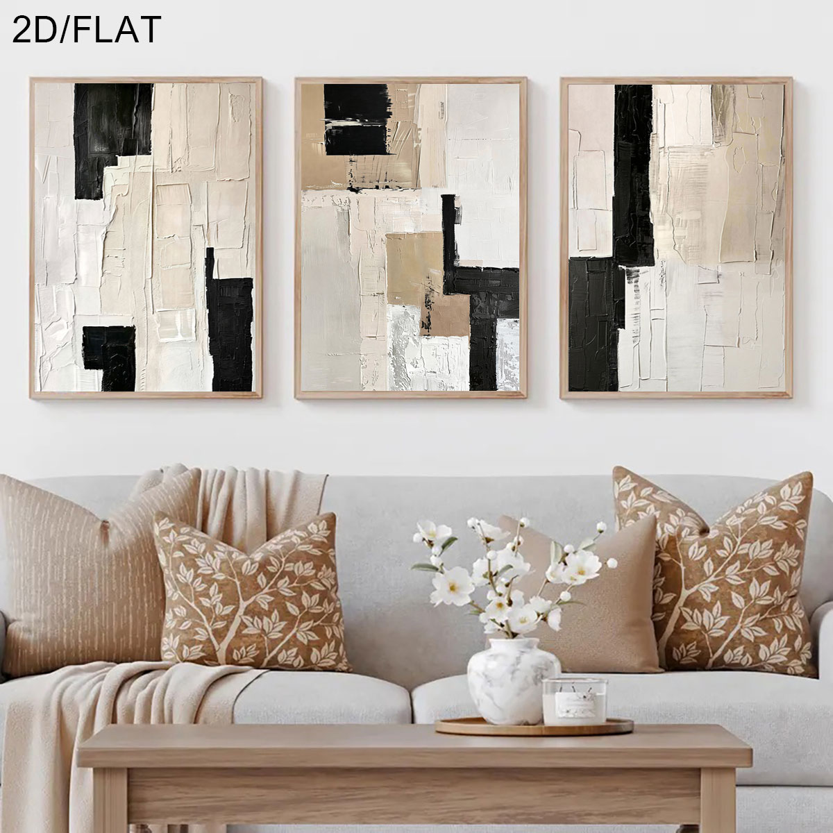 Abstract Canvas Set - 3PCS Frameless,3pcs/Set Modern Abstract Beige Black