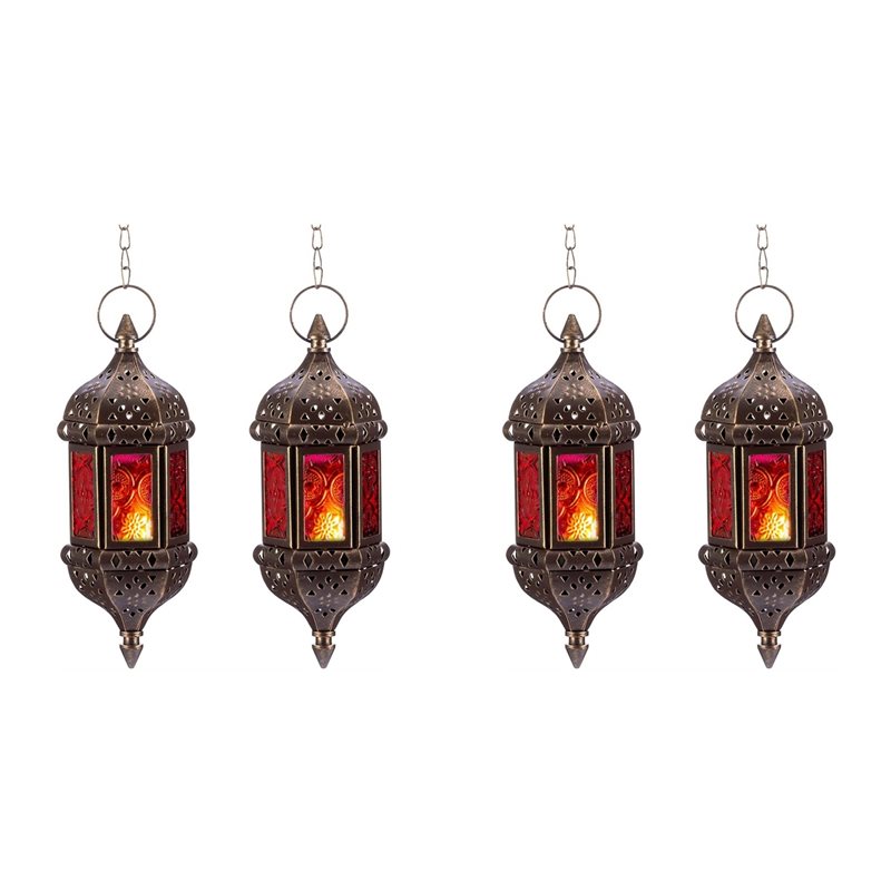Candle Holder Decor - AB34-4 Pcs Hanging Hexagon Decorative Moroccan