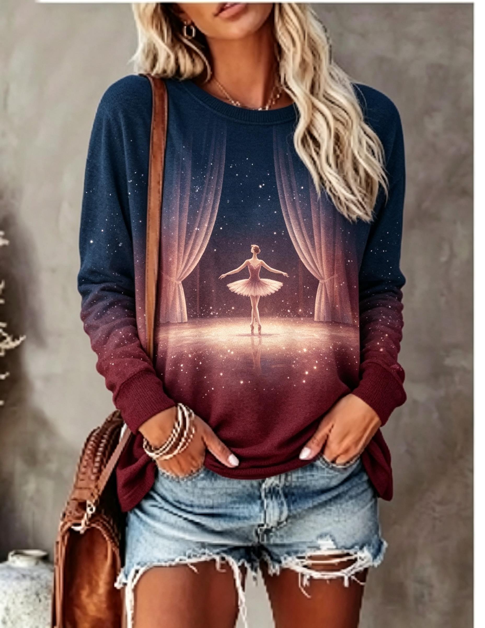 Women Long Sleeve T‑Shirt Ball - Curtain Curtain review and price