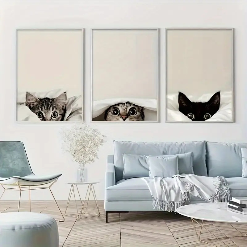 3PCS Peeking Cats Under The Bl - Abstract Canvas Set review and price