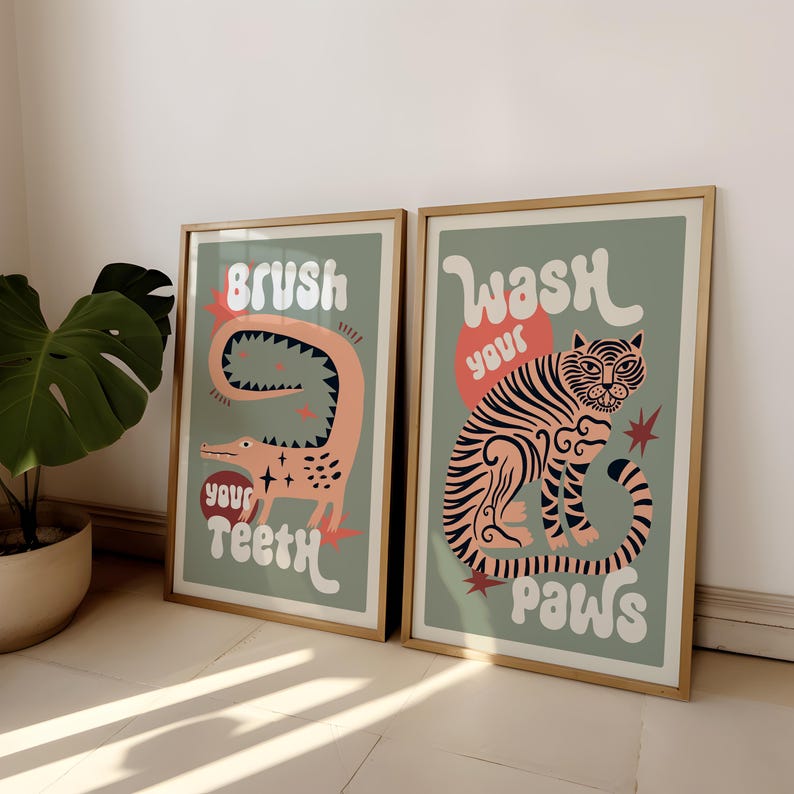 2pcs/set Tiger Wash Your Paws  - Abstract Canvas Set review and price