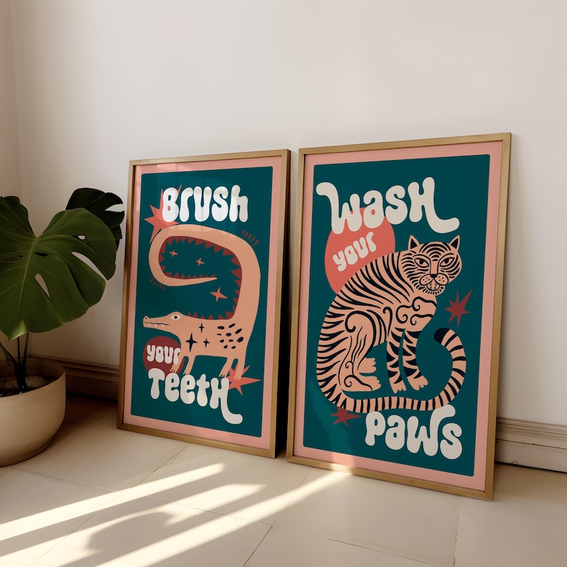 2pcs/set Tiger Wash Your Paws  - Abstract Canvas Set review and price